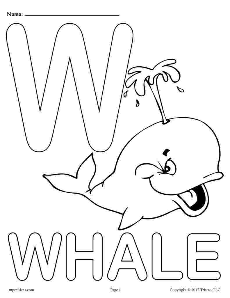 Tranh tô màu chữ cái W con cá voi