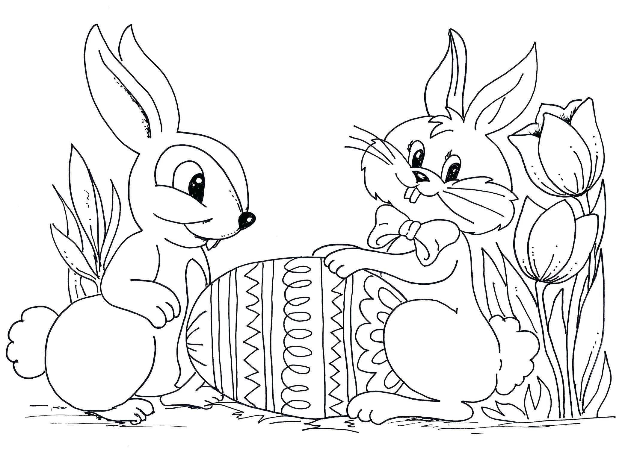 Tranh tô màu chú thỏ đang đứng bên trái trứng