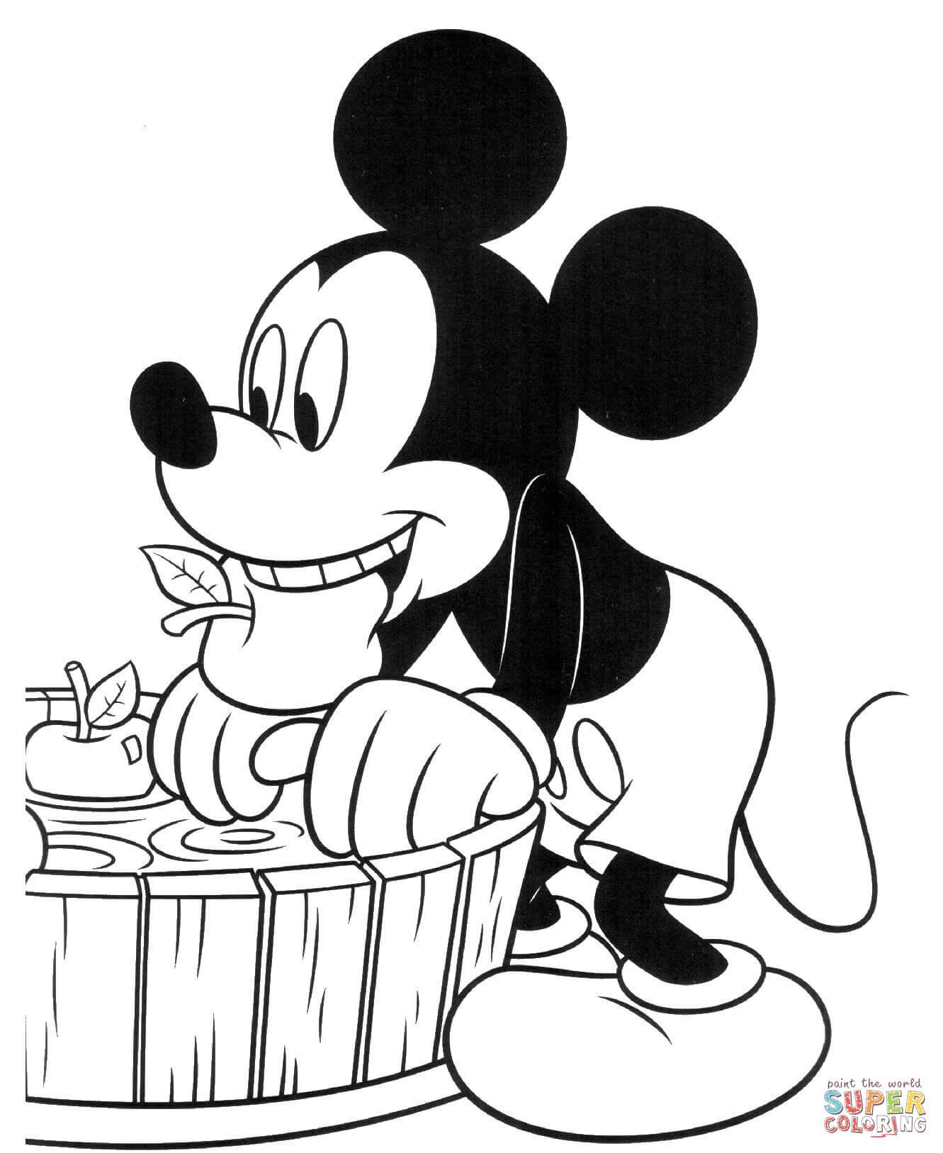 Tranh tô màu chuột Mickey ăn táo