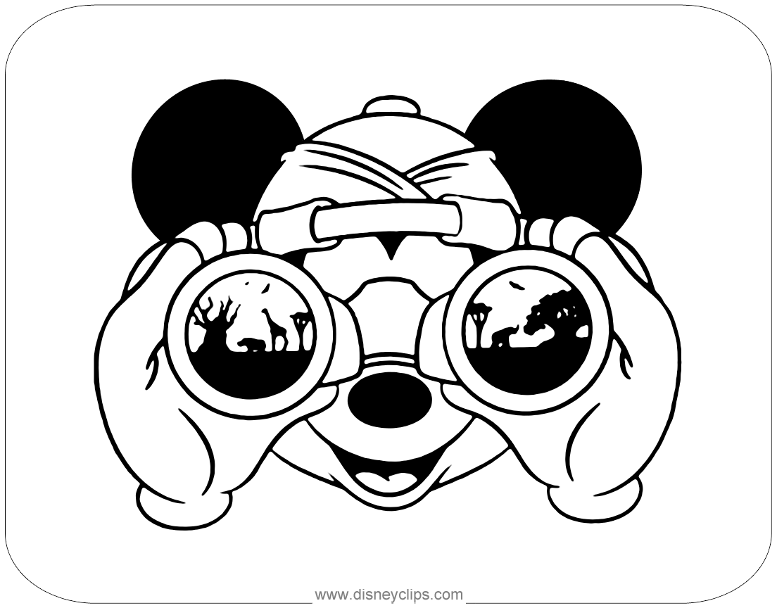 Tranh tô màu chuột Mickey soi ống nhòm