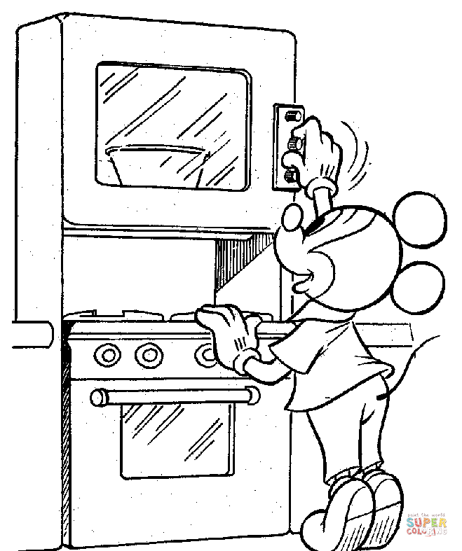Tranh tô màu chuột Mickey sử dụng lò nướng