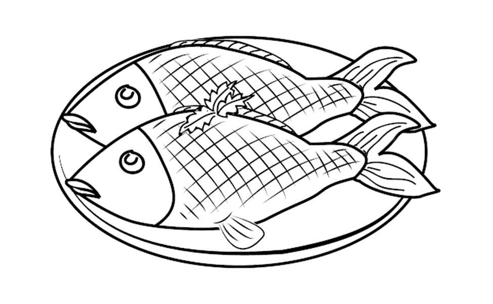 Tranh tô màu món cá rán đơn giản