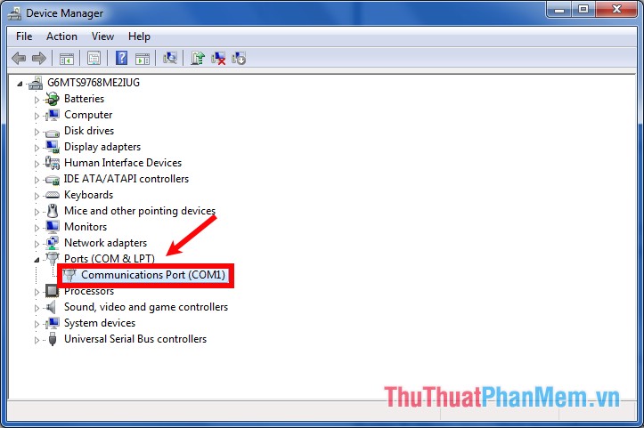 Trong cửa sổ Device Manager chọn Ports - nhấp đúp chuột vào Communications Port