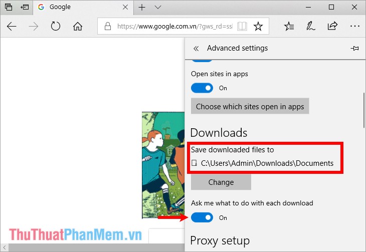 Trong phần Save downloaded files to đường dẫn lưu file tải xuống đã được thay đổi
