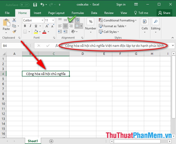 Trường hợp với ô Excel được gộp từ nhiều ô khác nếu sử dụng tính năng Wrap Text