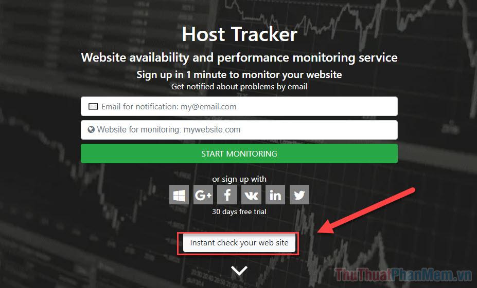Truy cập Host Tracker và nhấn vào nút Instant check your web site