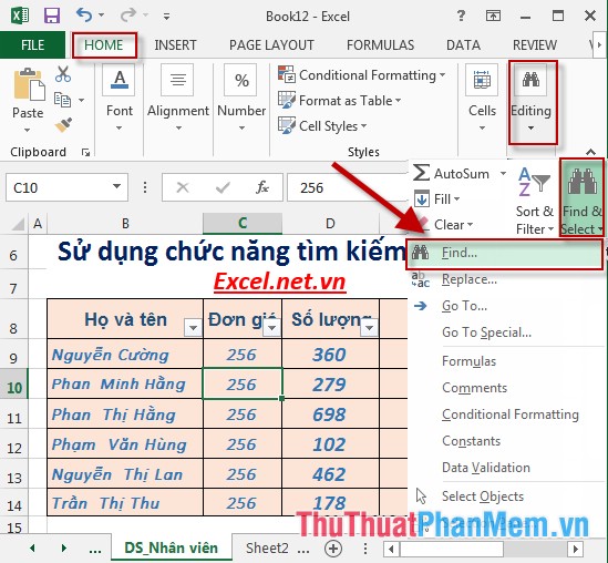 Vào thẻ Home -  Editing - Find & Select - Find