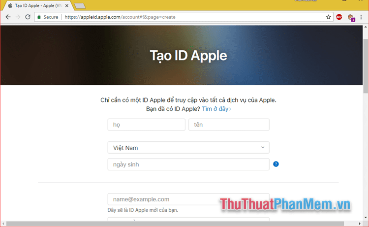 Vào trang web tạo ID Apple: appleid.apple.com