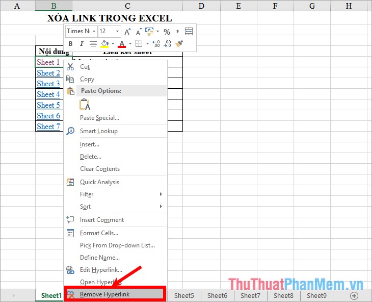 Xóa một Hyperlink trong Excel