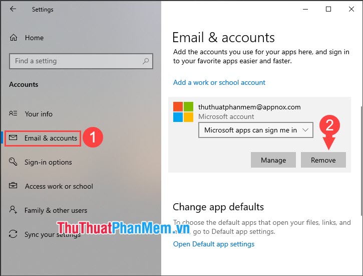 Ấn Remove ở tài khoản Microsoft của bạn