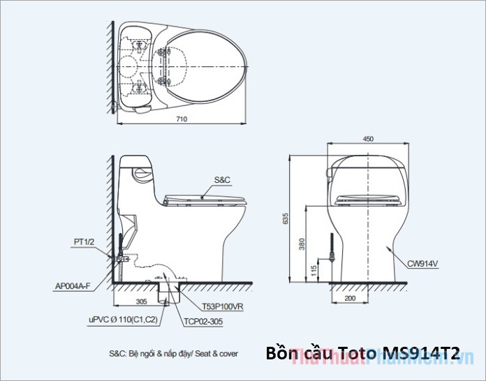 Bồn cầu Toto 1 khối MS914T2