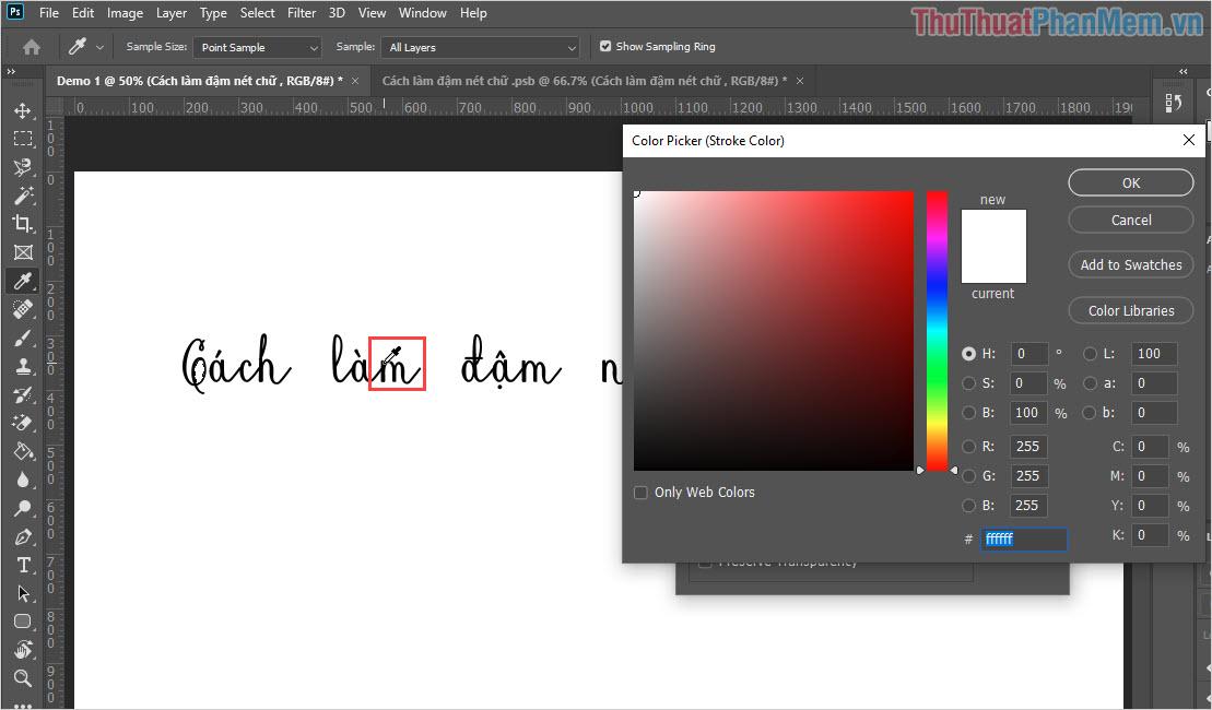 Các bạn dùng bút màu để chọn màu sắc của chữ, như vậy thì khi làm chữ đậm sẽ đẹp hơn