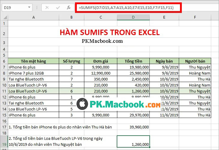 cách dùng hàm SUMIF với 2 hoặc nhiều điều kiện trong Excel 