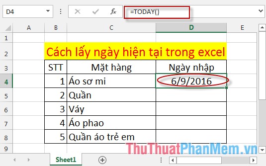 Cách lấy ngày hiện tại trong Excel 2