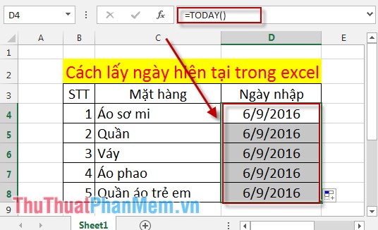 Cách lấy ngày hiện tại trong Excel 3