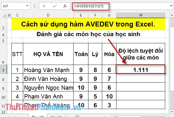 Cách sử dụng hàm AVEDEV trong Excel 3