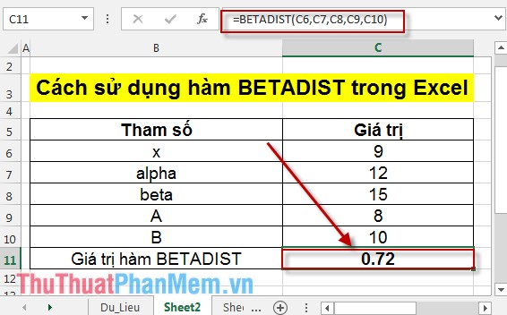 Cách sử dụng hàm BETADIST trong Excel 3