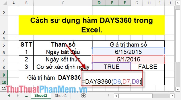 Cách sử dụng hàm DAYS360 trong Excel 2
