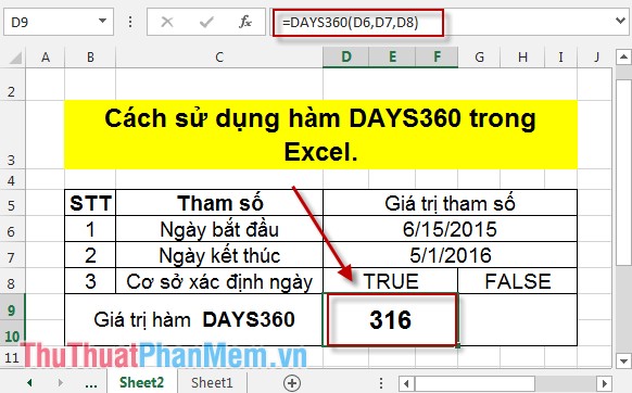 Cách sử dụng hàm DAYS360 trong Excel 3