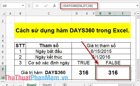 Cách sử dụng hàm DAYS360 trong Excel 4