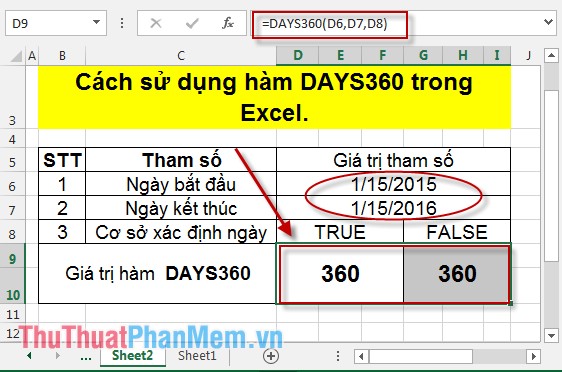 Cách sử dụng hàm DAYS360 trong Excel 5