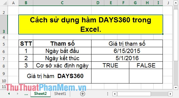Cách sử dụng hàm DAYS360 trong Excel