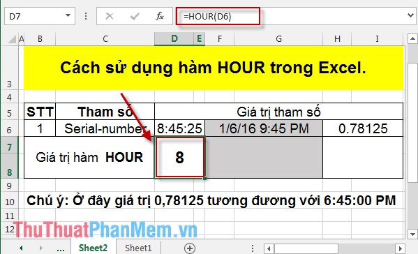 Cách sử dụng hàm HOUR trong Excel 3