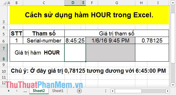 Cách sử dụng hàm HOUR trong Excel