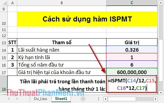 Cách sử dụng hàm ISPMT 2