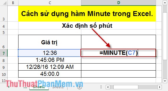 Cách sử dụng hàm Minute trong Excel 2