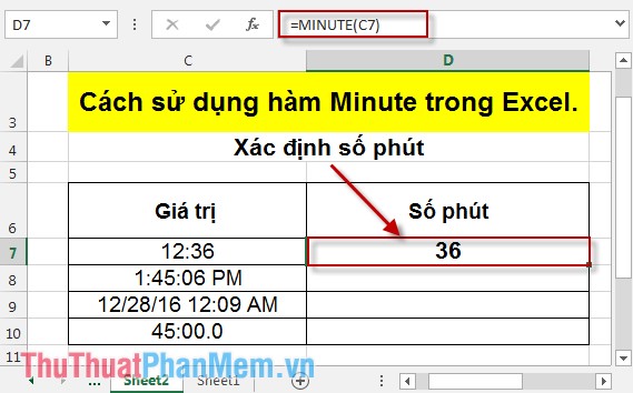 Cách sử dụng hàm Minute trong Excel 3