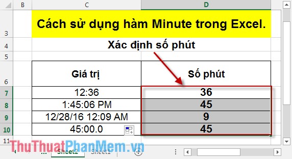 Cách sử dụng hàm Minute trong Excel 4