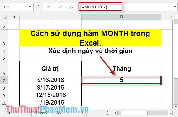 Cách sử dụng hàm MONTH trong Excel 3