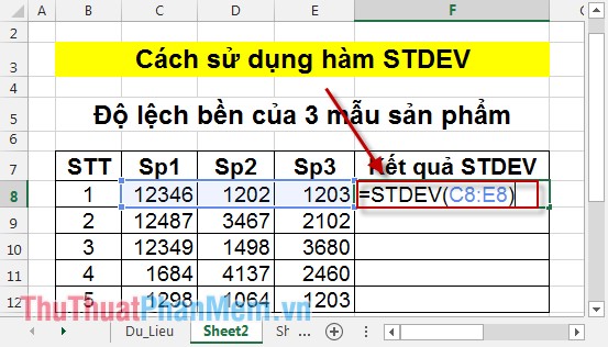 Cách sử dụng hàm STDEV 2