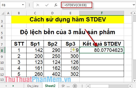 Cách sử dụng hàm STDEV 3