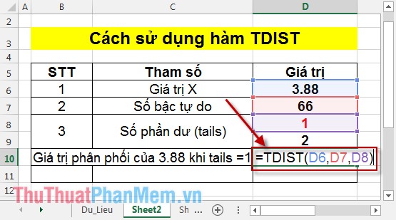 Cách sử dụng hàm TDIST 2