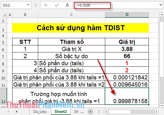 Cách sử dụng hàm TDIST 4