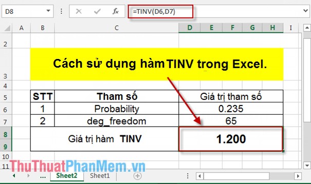 Cách sử dụng hàm TINV trong Excel 3