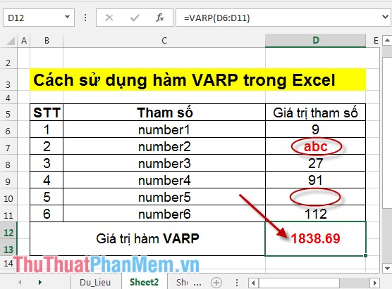 Cách sử dụng hàm VARP trong Excel 4