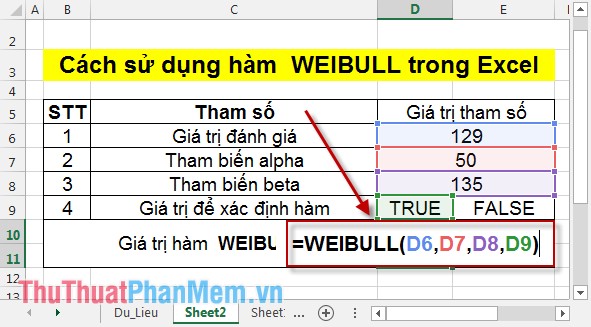 Cách sử dụng hàm WEIBULL trong Excel 2
