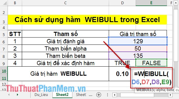 Cách sử dụng hàm WEIBULL trong Excel 4