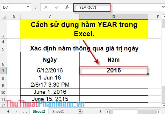 Cách sử dụng hàm YEAR trong Excel 3