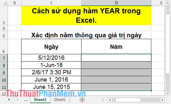 Cách sử dụng hàm YEAR trong Excel
