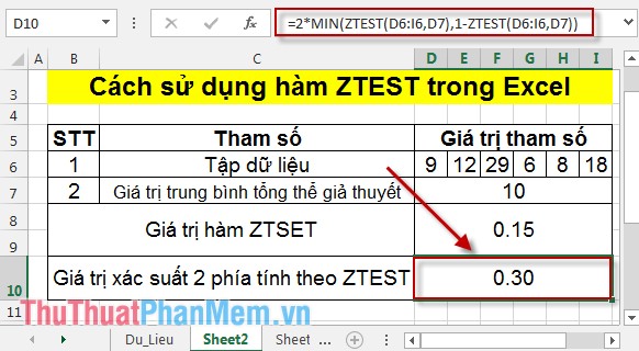 Cách sử dụng hàm ZTEST trong Excel 5