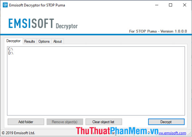Cài đặt công cụ Emsisoft Decryptor for STOP Puma