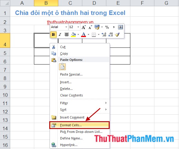 Chia đôi một ô thành hai trong Excel 2