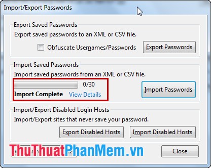 chờ trình duyệt Import Passwords