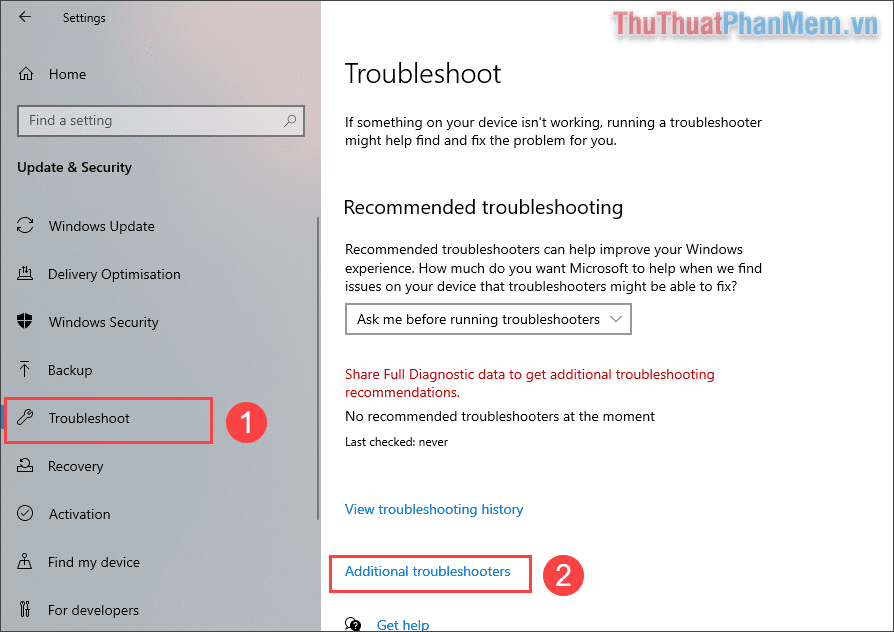 Chọn Additional troubleshooter để thêm bộ sửa lỗi