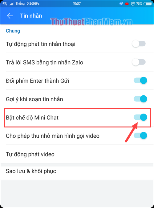 Chọn Bật chế độ Mini Chat
