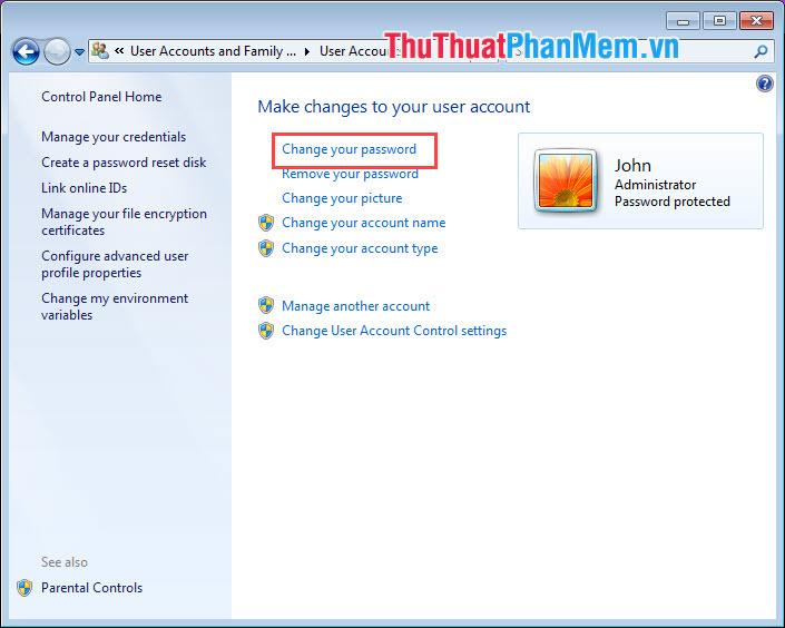 Chọn Change your password